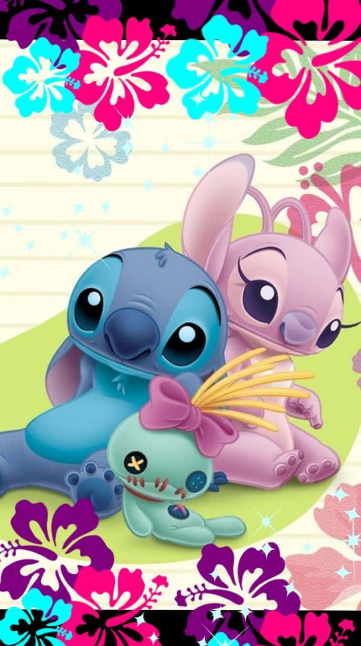 Stitch And Angel Couple Floral Art Background