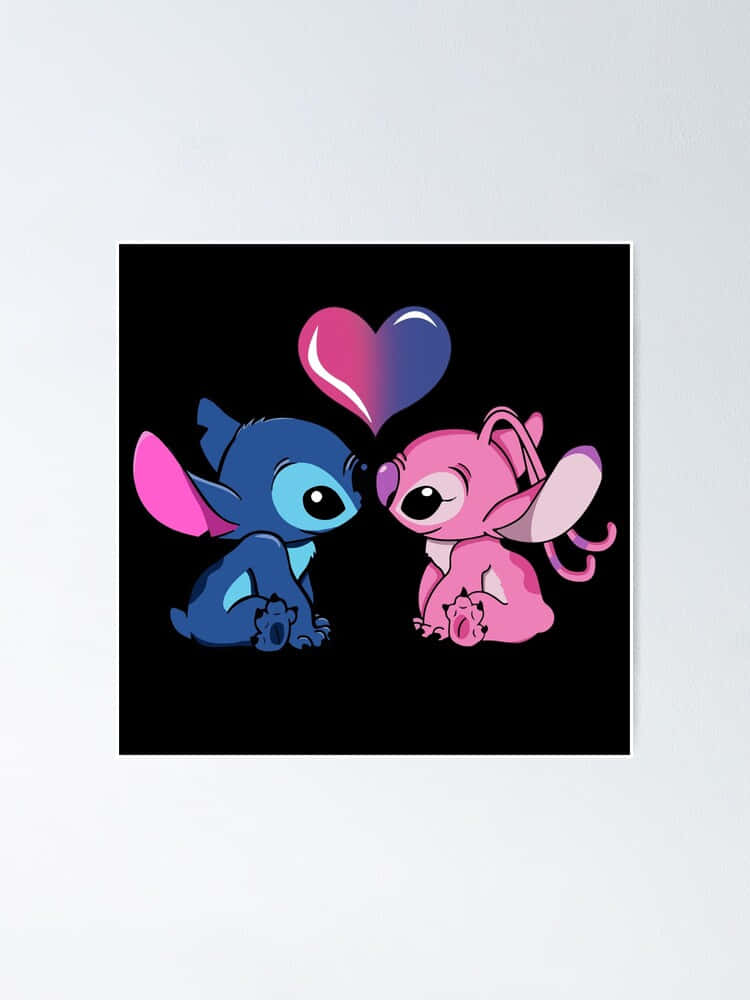 Stitch And Angel Couple Heart Background