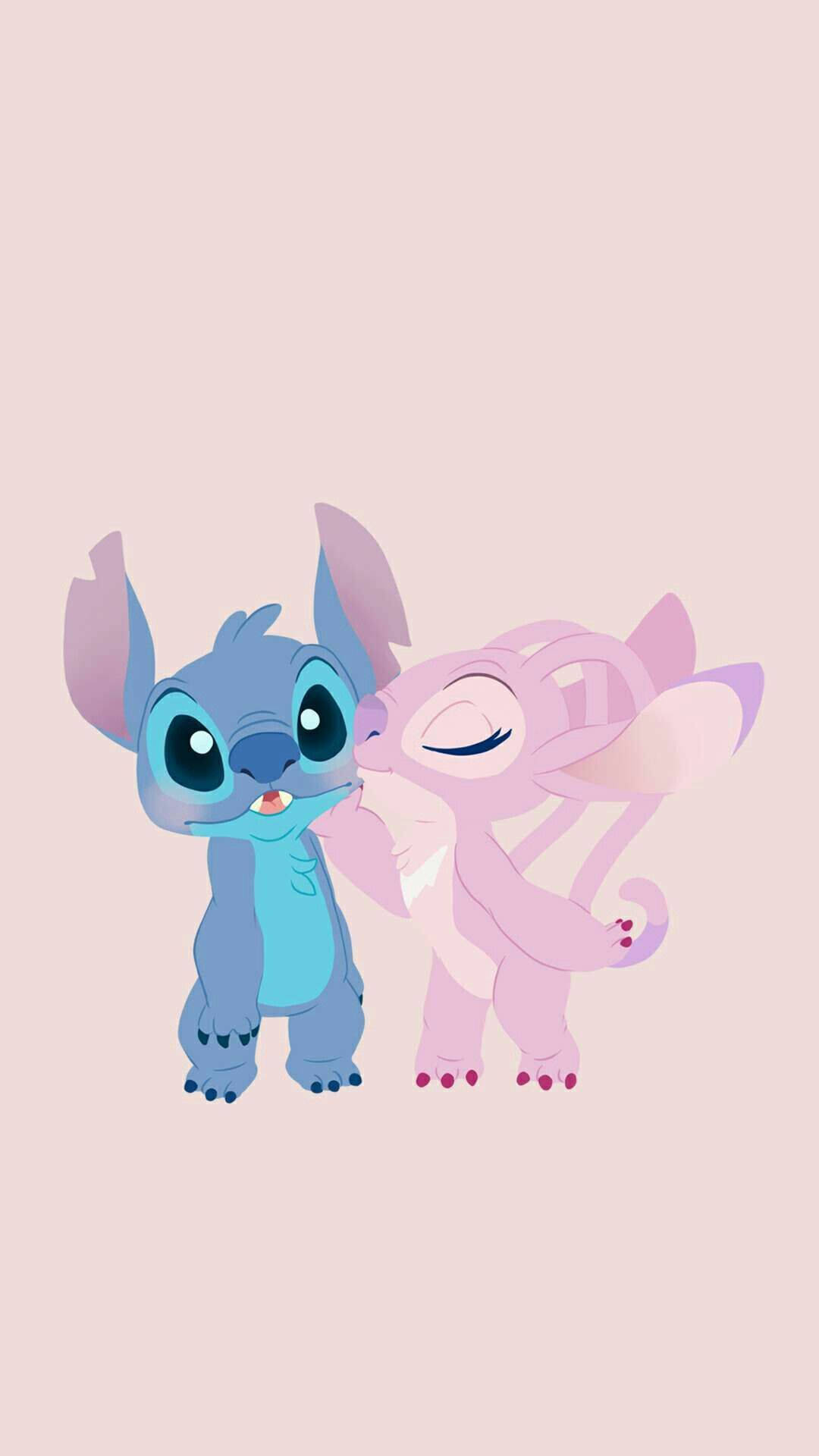 Stitch And Pink Stitch Cute Kiss Background