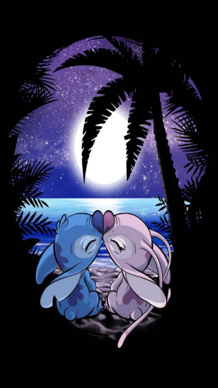 Stitch Angel In Full Moon Background