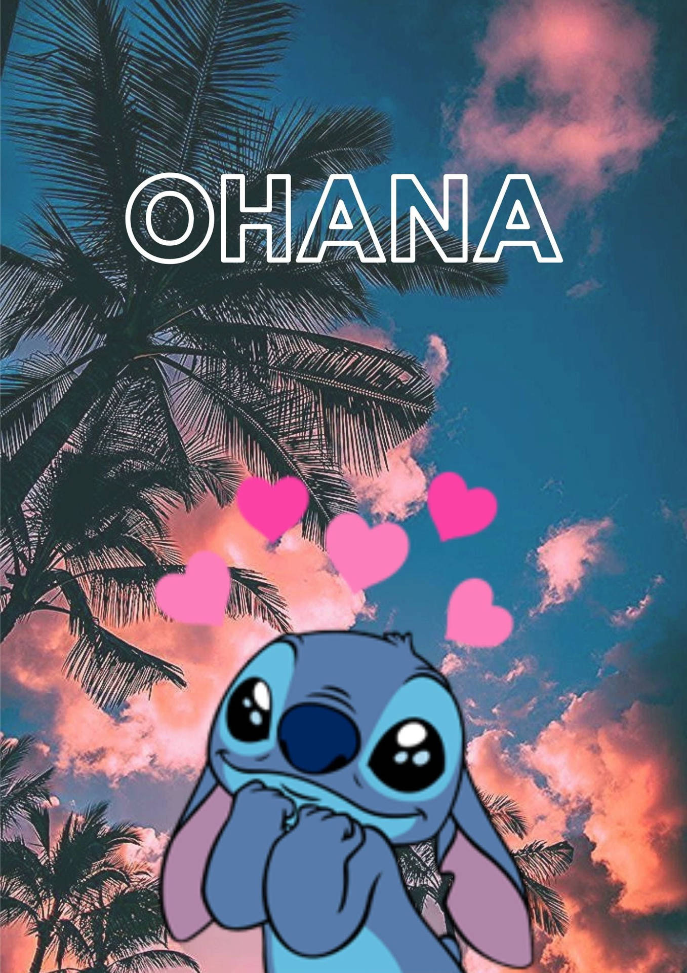 Stitch Disney With Hearts Ohana Background