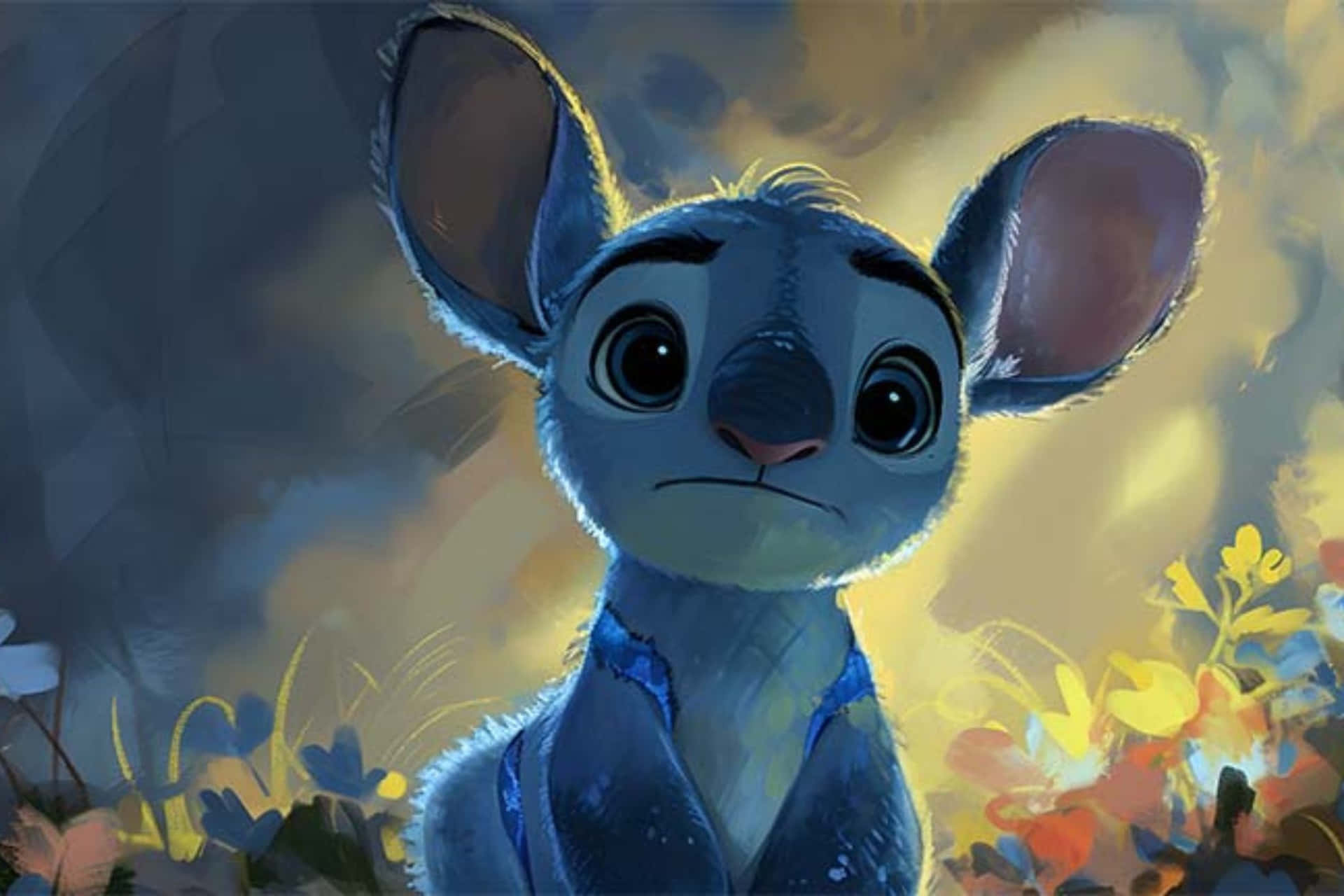 Stitch Gazing Upward Disney Illustration Background