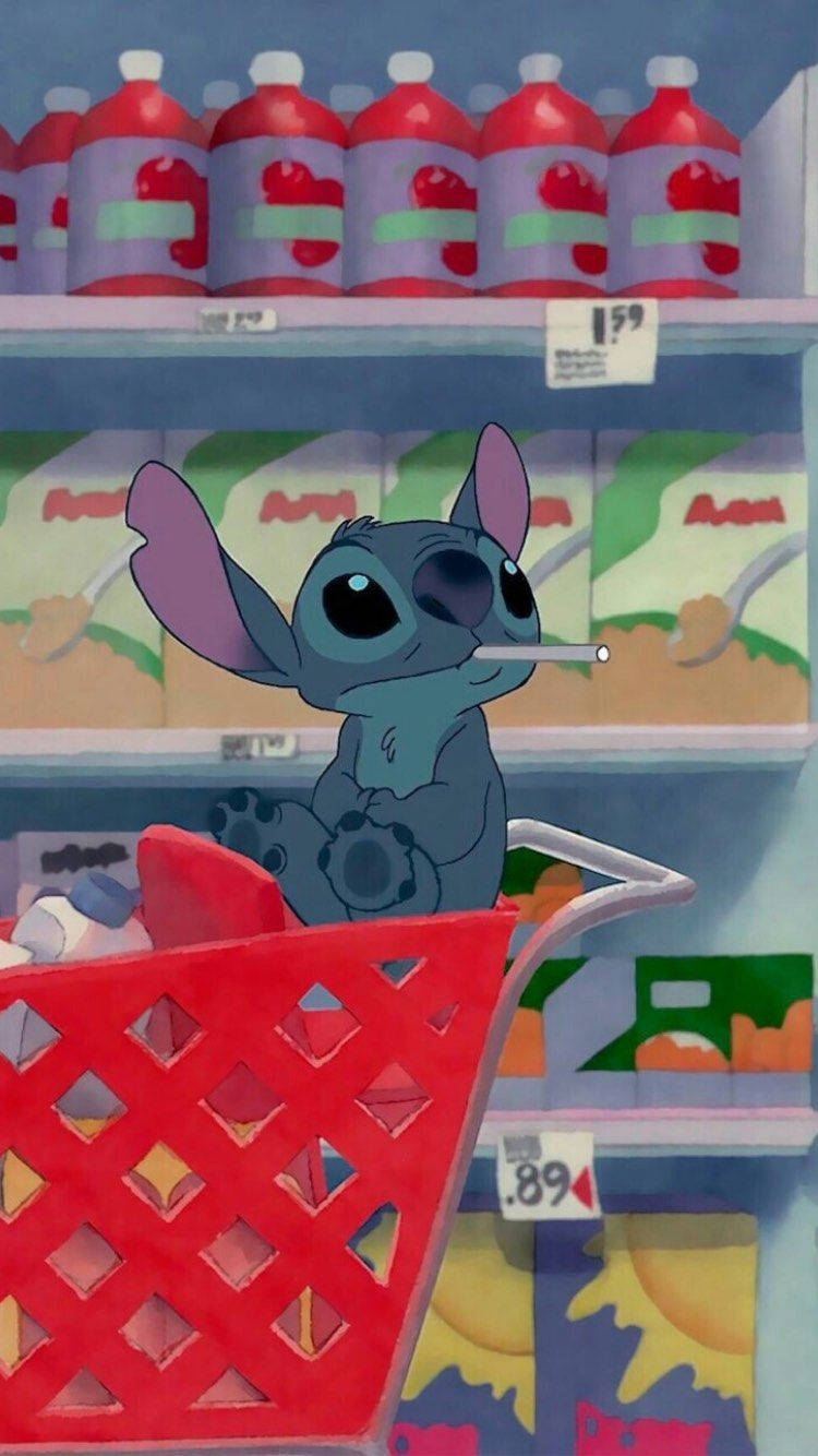 Stitch In Grocery Aesthetic Cartoon Disney Background