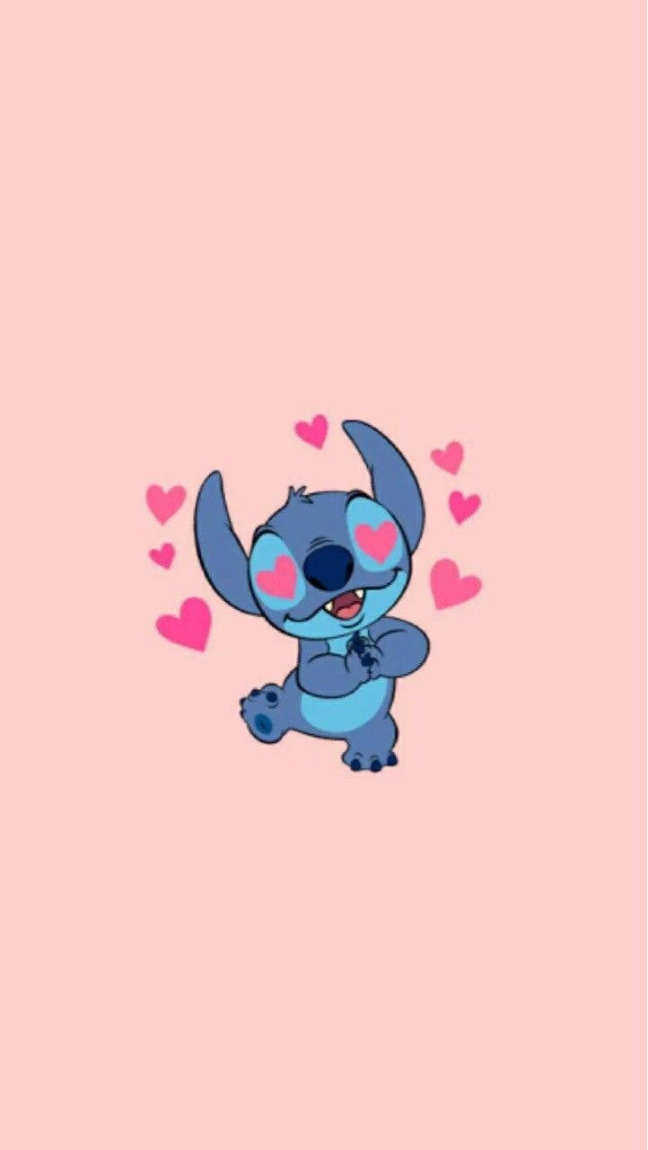 Stitch In Love With Hearts Background