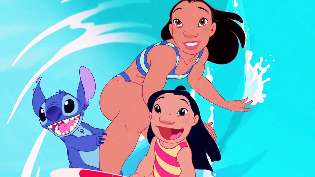 Stitch Lilo And Nani Surfing