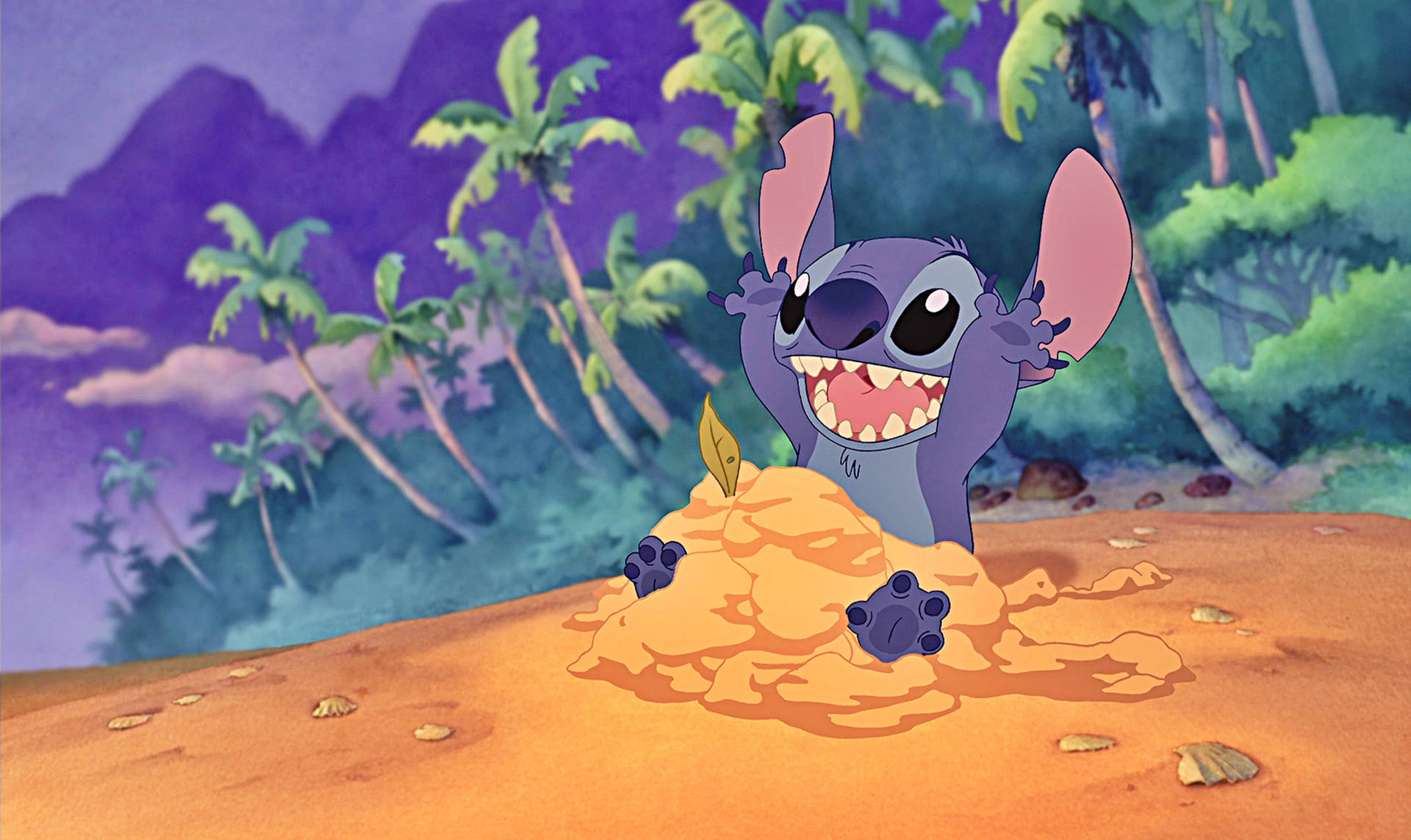Stitch Playing In Sand Background