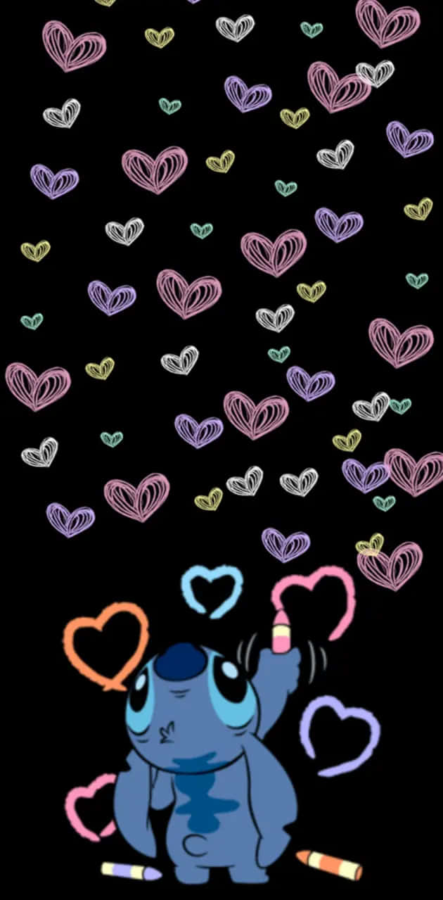 Stitch Surroundedby Hearts Background