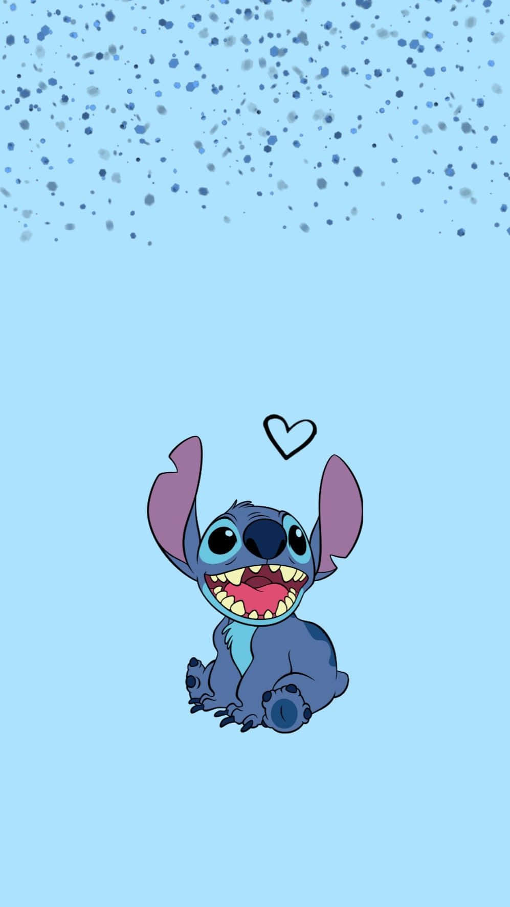 Stitchy Is Sitting On A Blue Background With A Heart Background