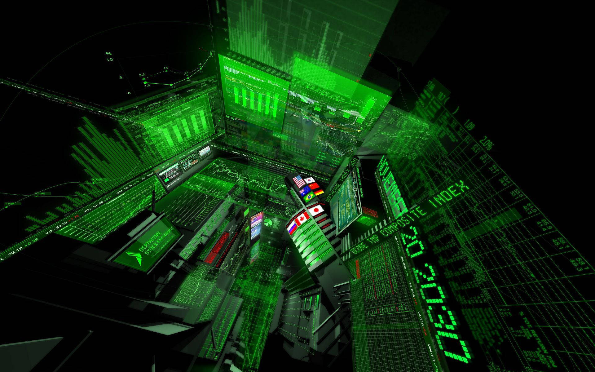 Stock Market Monochromatic Green Charts Background