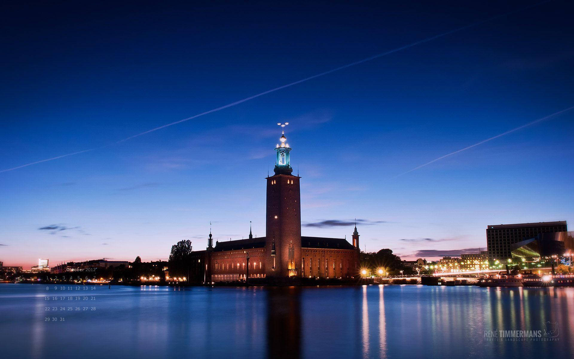 Stockholm City Hall At Night Background