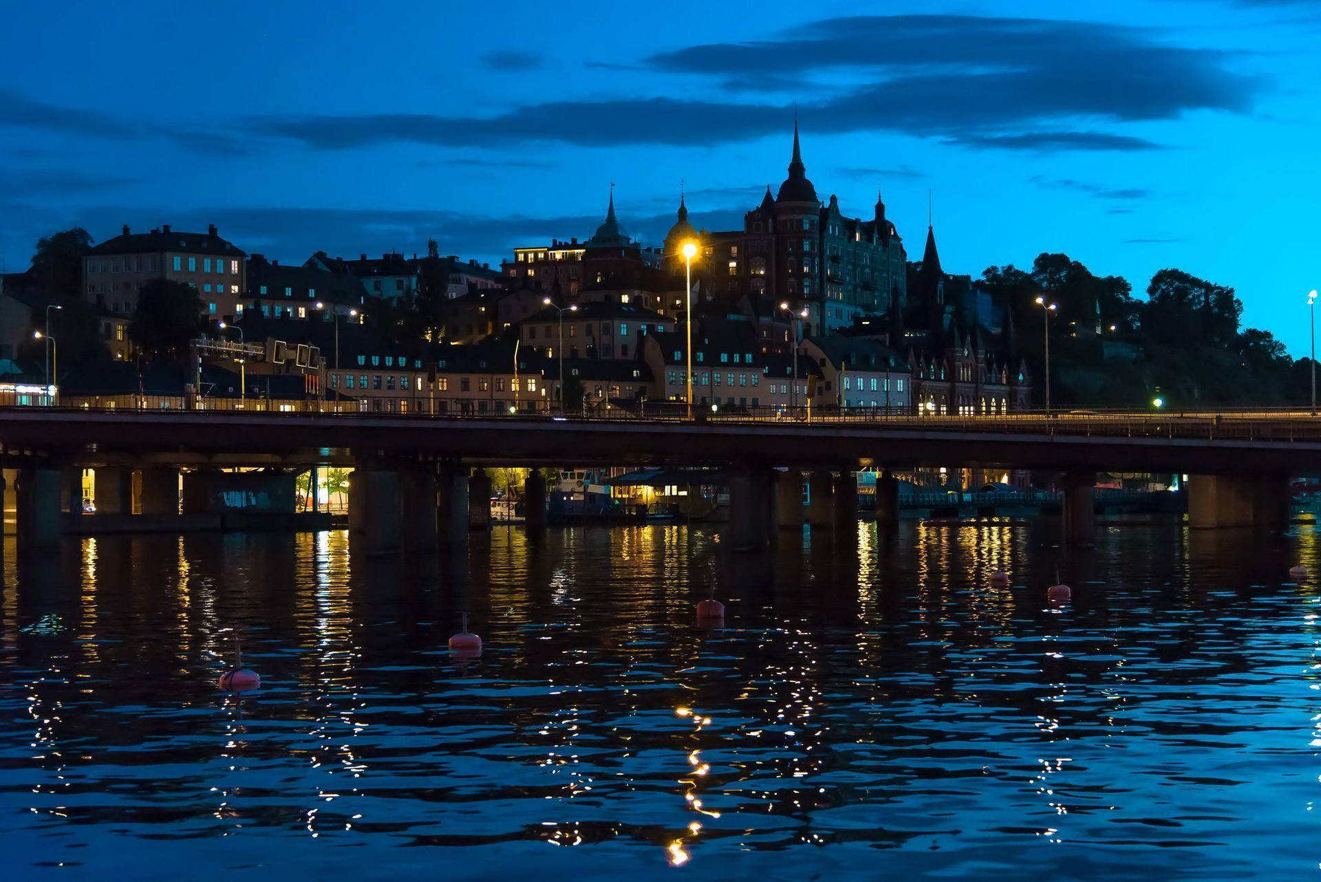 Stockholm City Skyline At Night Background