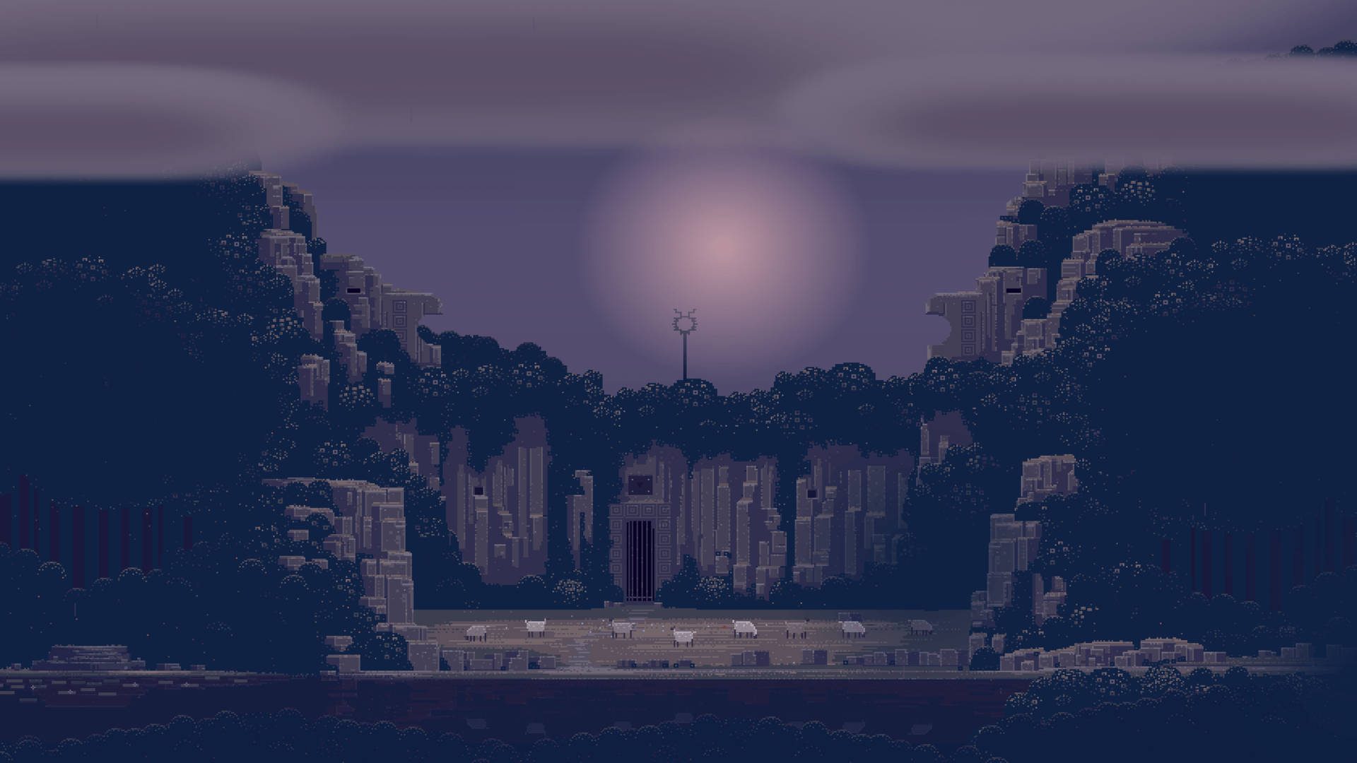 Stone City In Aesthetic Pixel Art