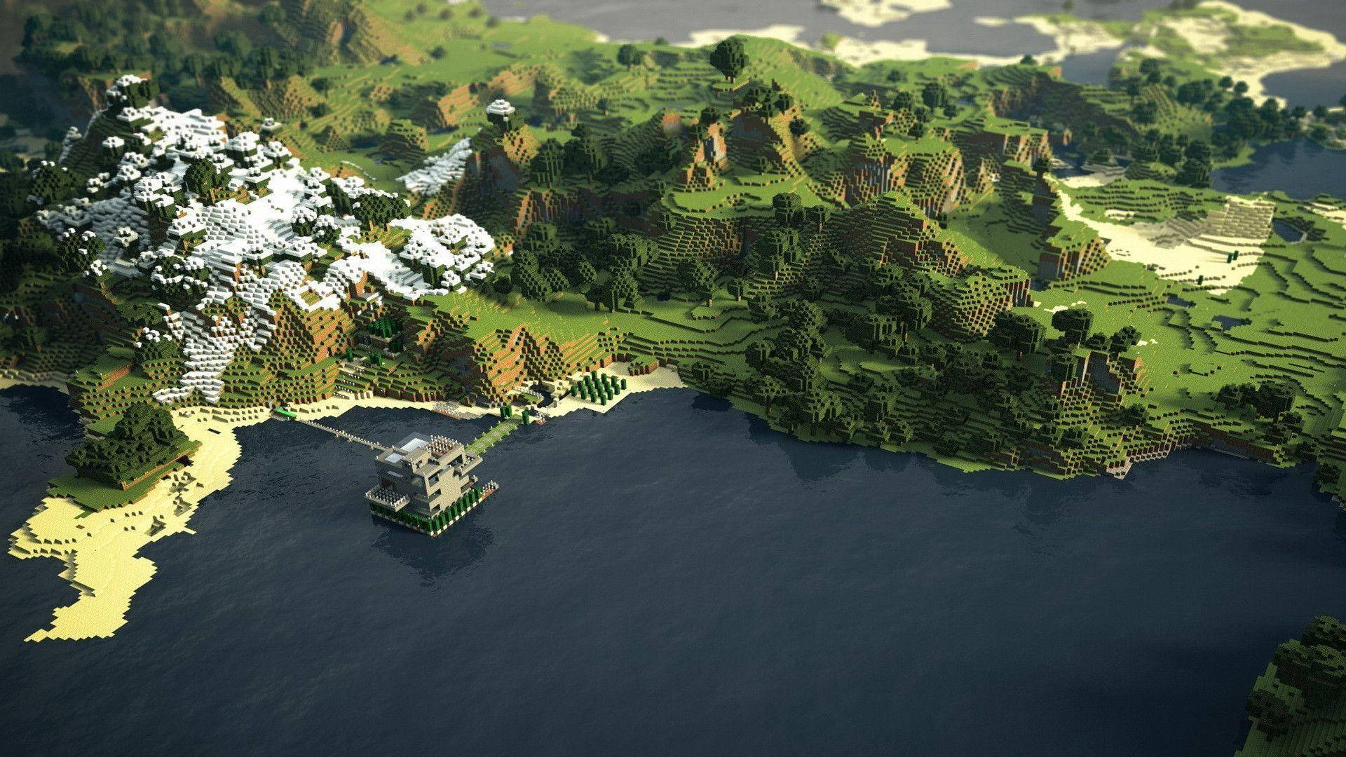 Stone House On The Ocean Minecraft Hd Background