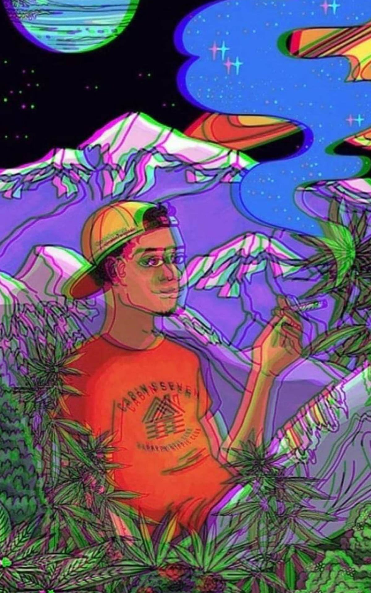 Stoned Boy In Forest Cartoon Background