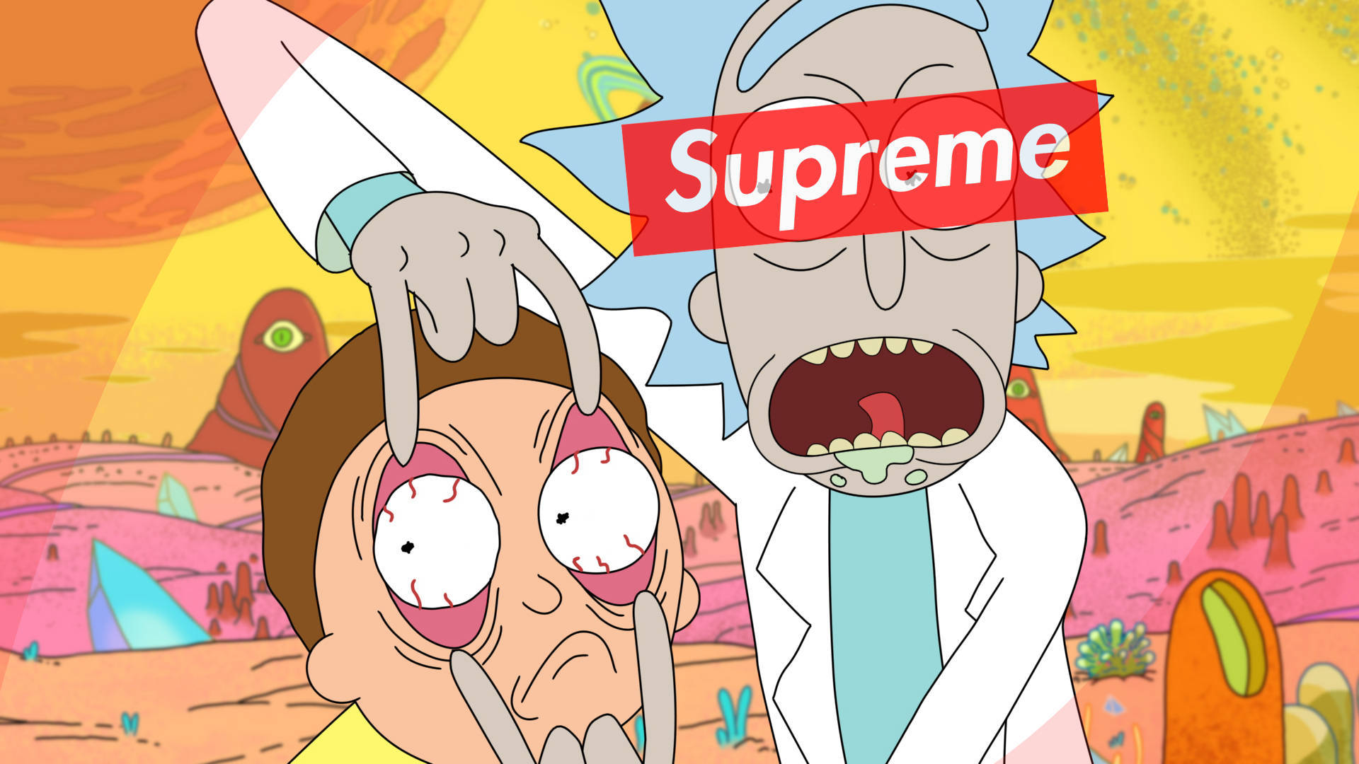 Stoned Rick And Morty Supreme Cartoon Background