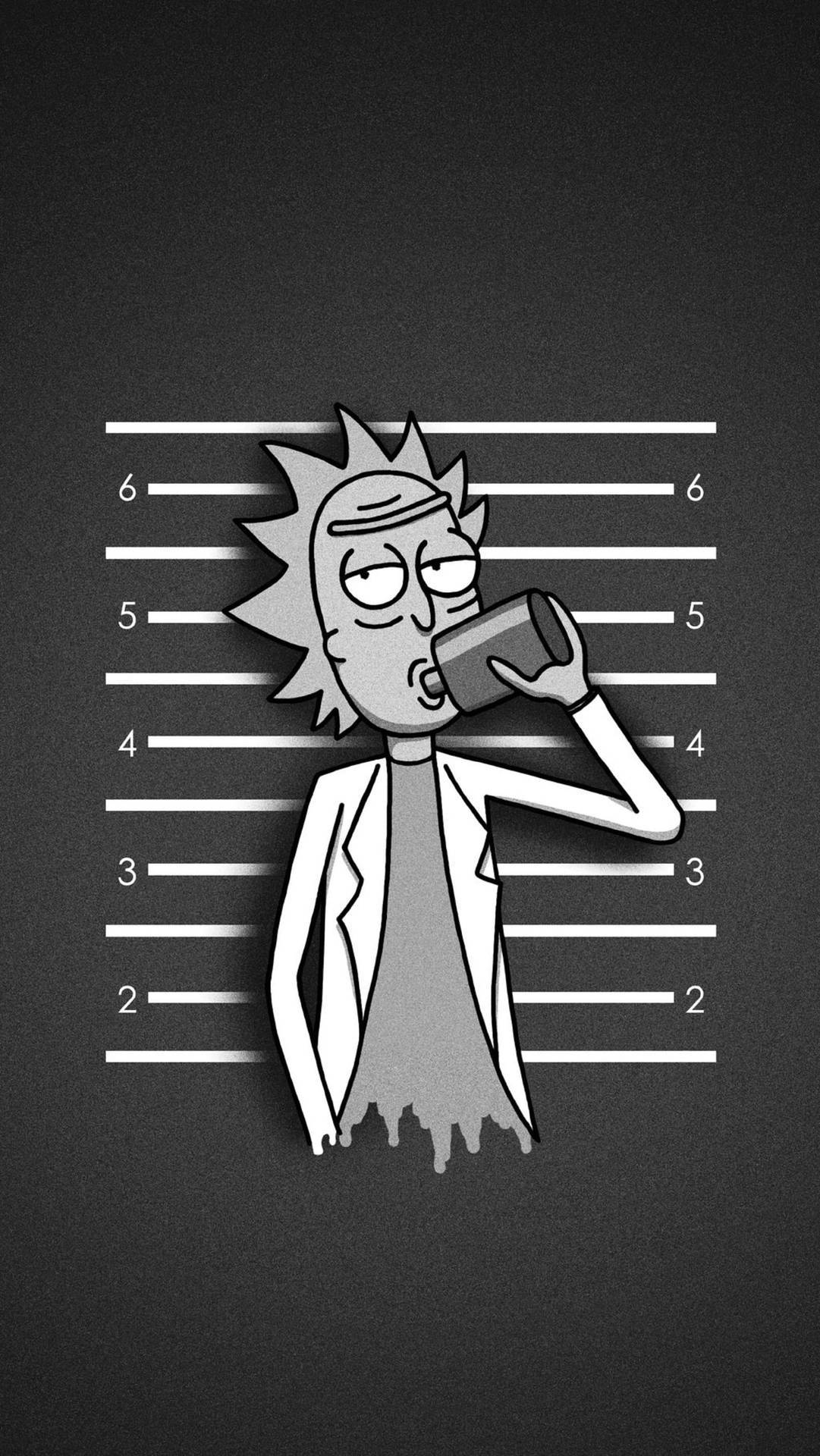 Stoned Rick Cartoon Grayscale