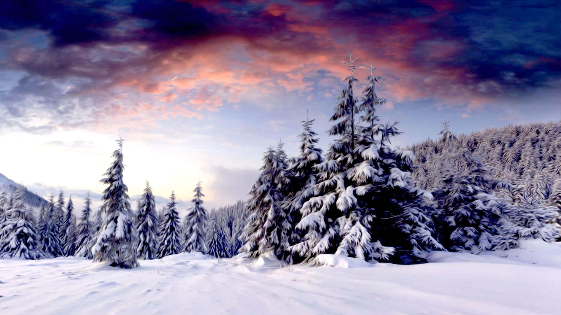 Storm Clouds On Winter Scenery Desktop Background