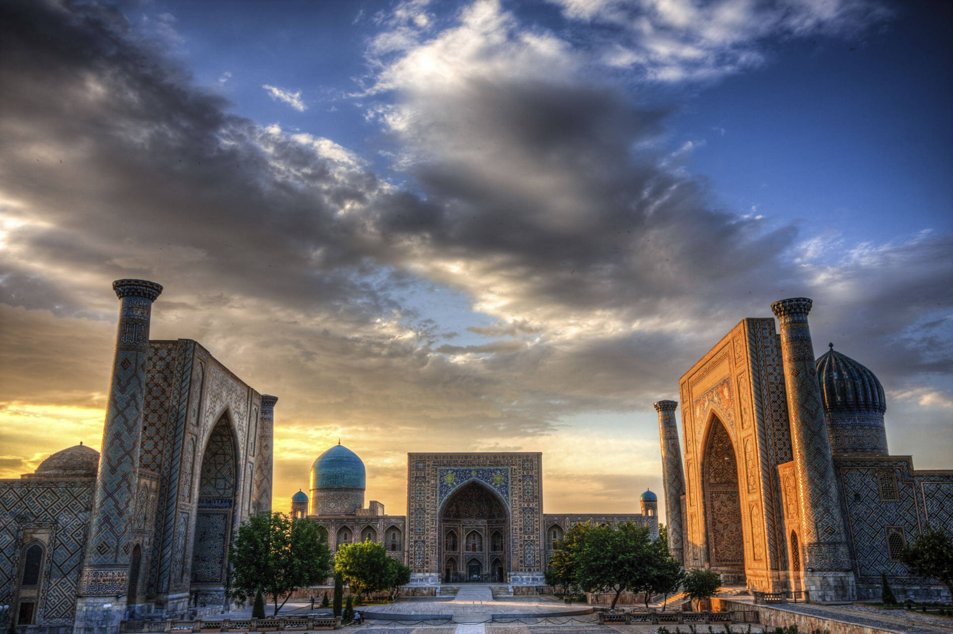 Storm Clouds Over Registan Square, Samarkand Background