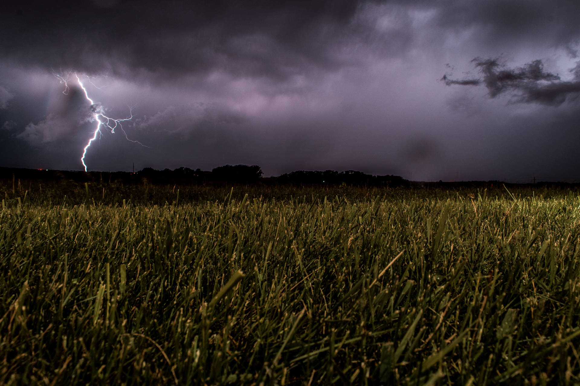 Storm Lightning Strike At Fields Background