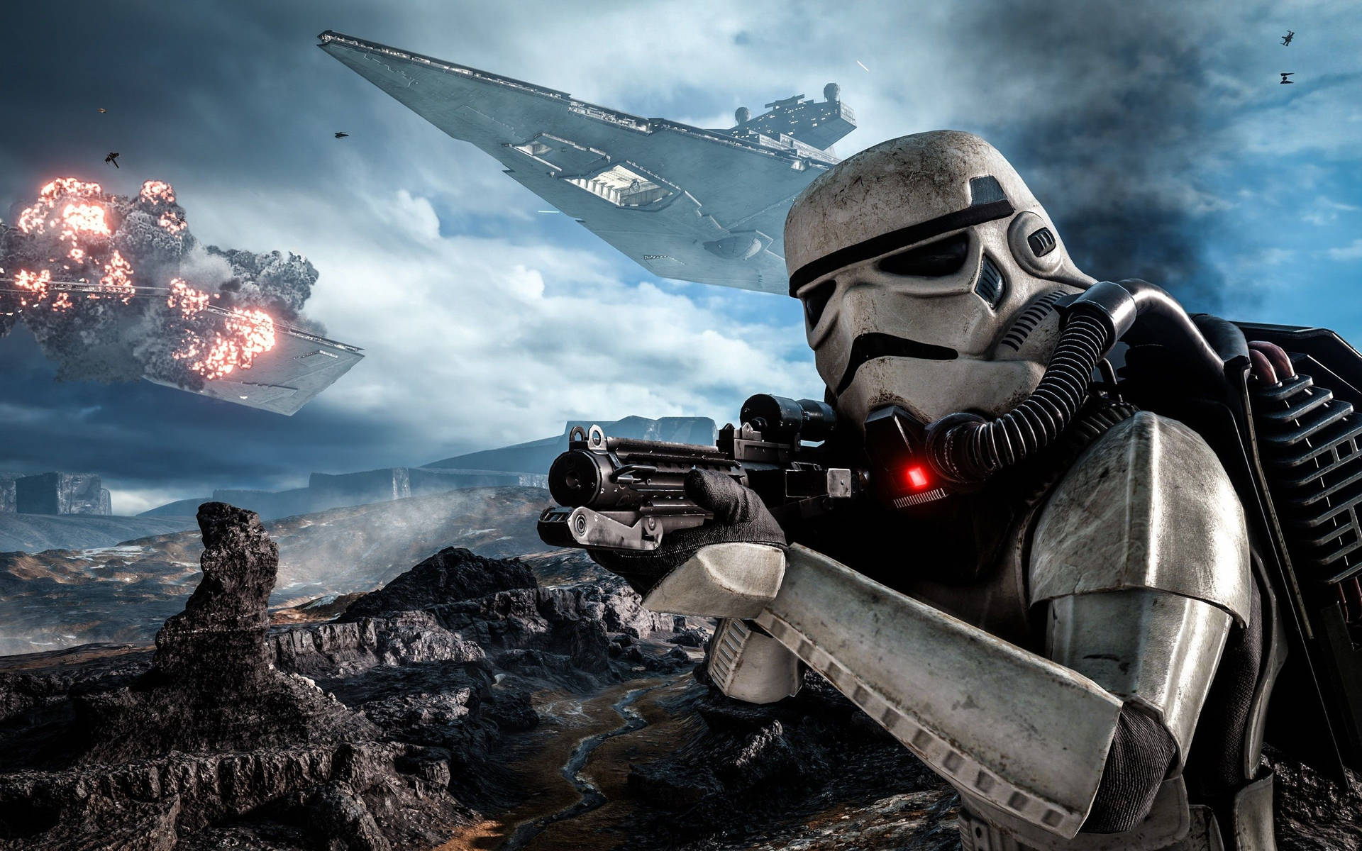 Stormtrooper In Battlefield Background