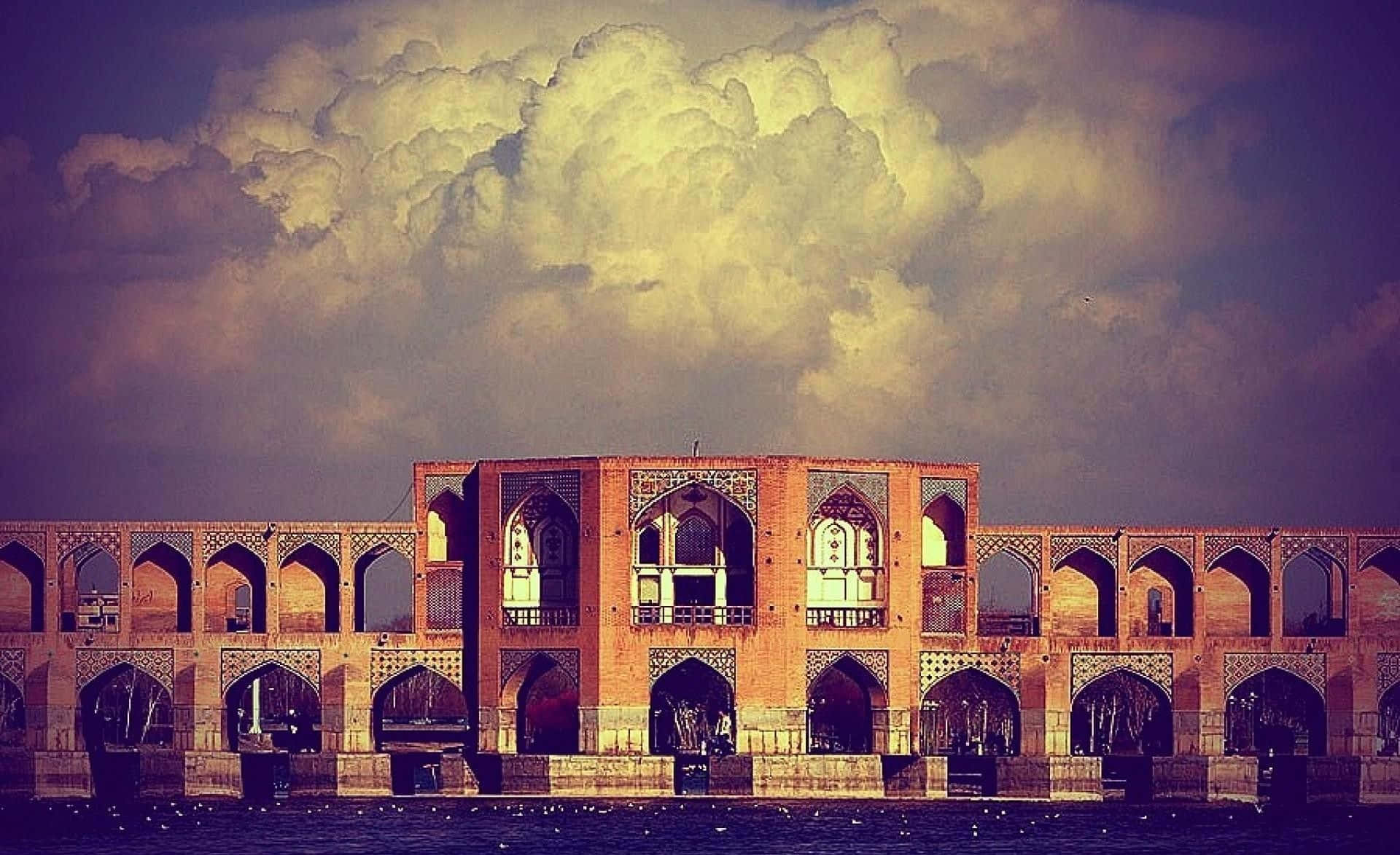 Stormy Clouds Over Isfahan Bridge Background