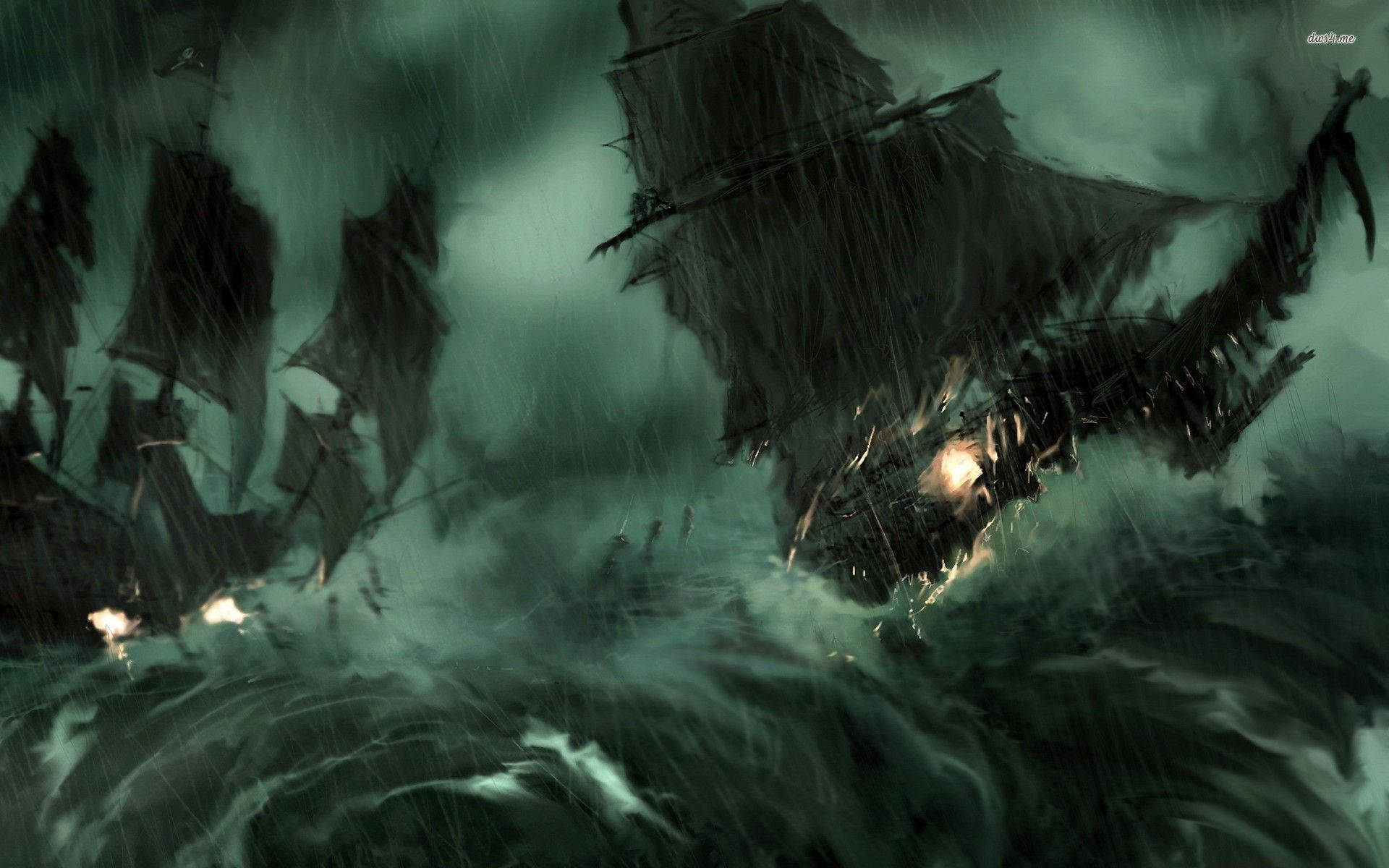 Stormy Ghost Ship Artwork Background