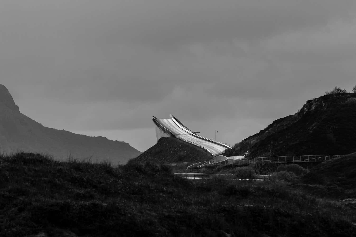 Storseisundet Bridge In Black And White Background