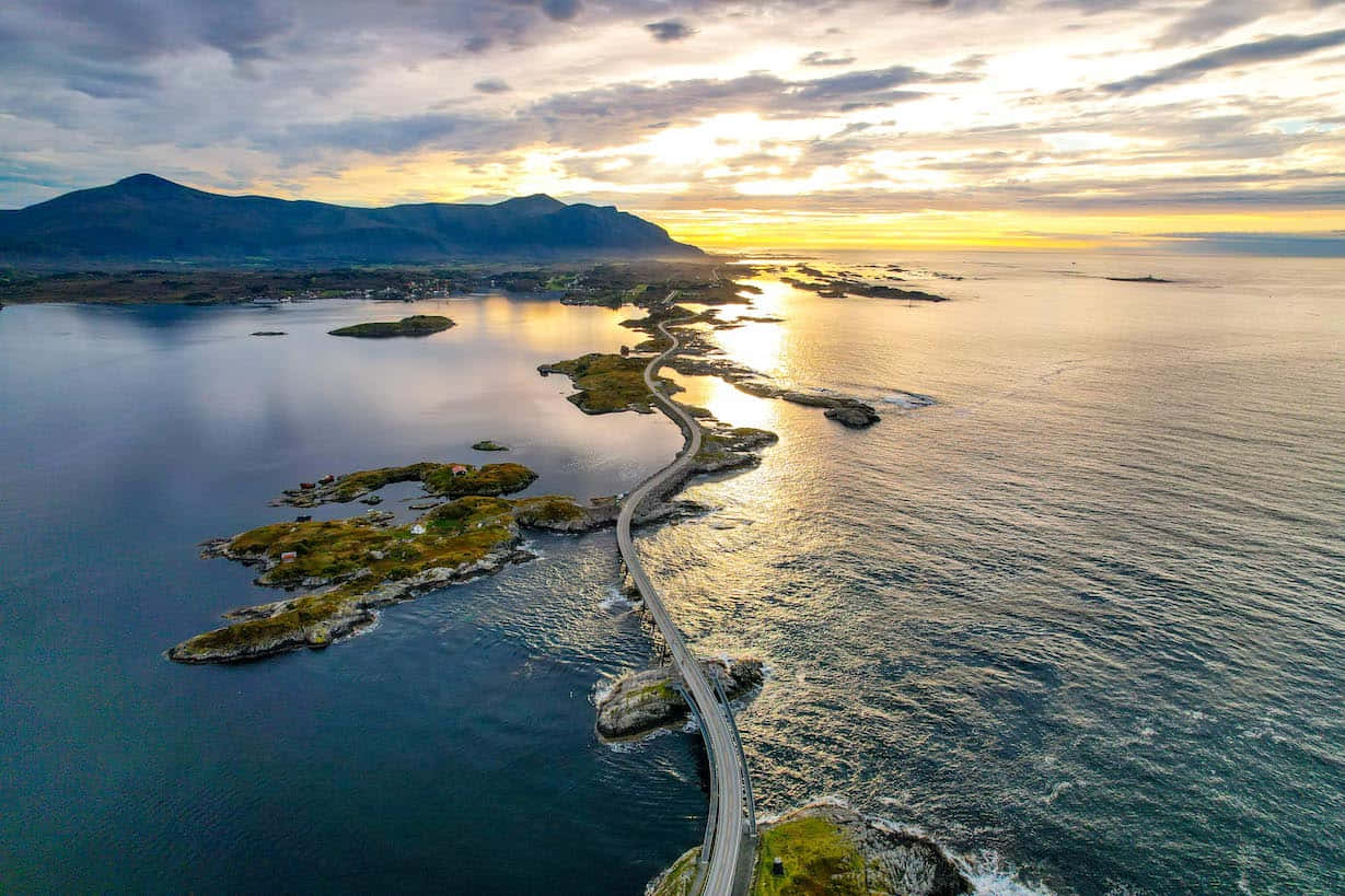 Storseisundet Bridge Magnificent Aerial View Background