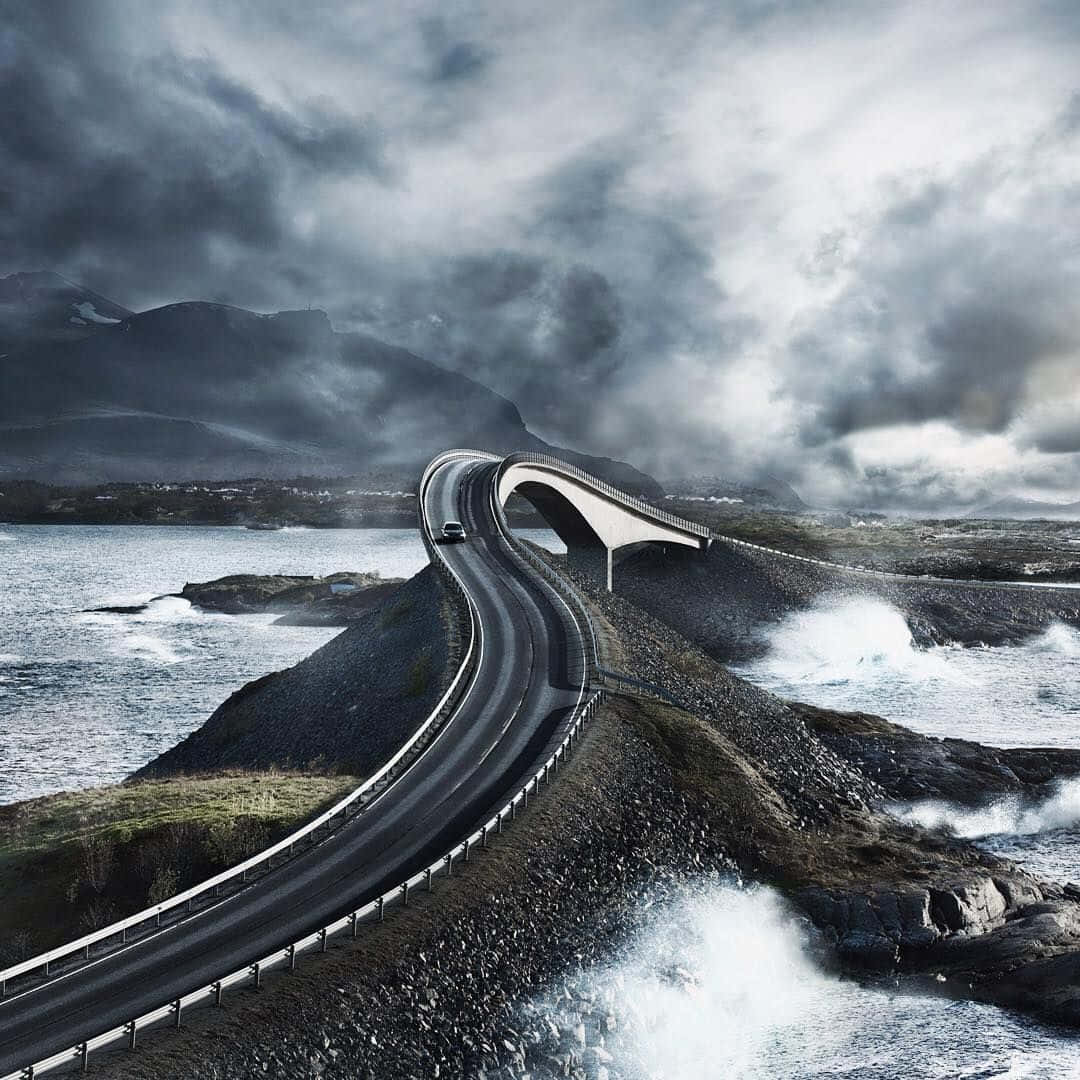 Storseisundet Bridge With Dark Clouds