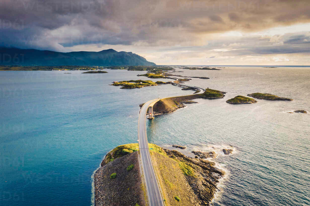 Storseisundet Bridge With Gloomy Overcast Background