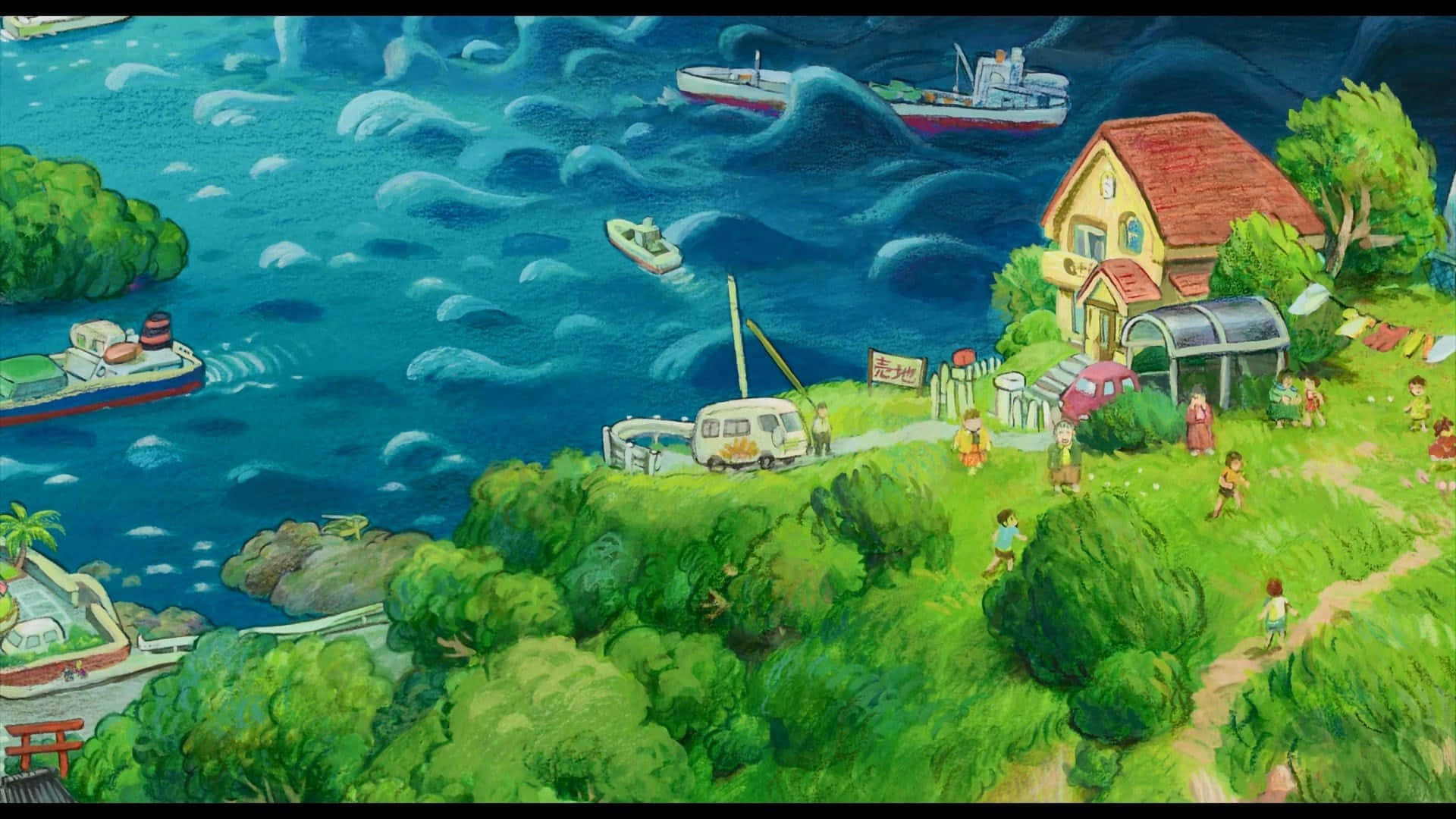 Story Book Art Village Gake No Ue No Ponyo Background