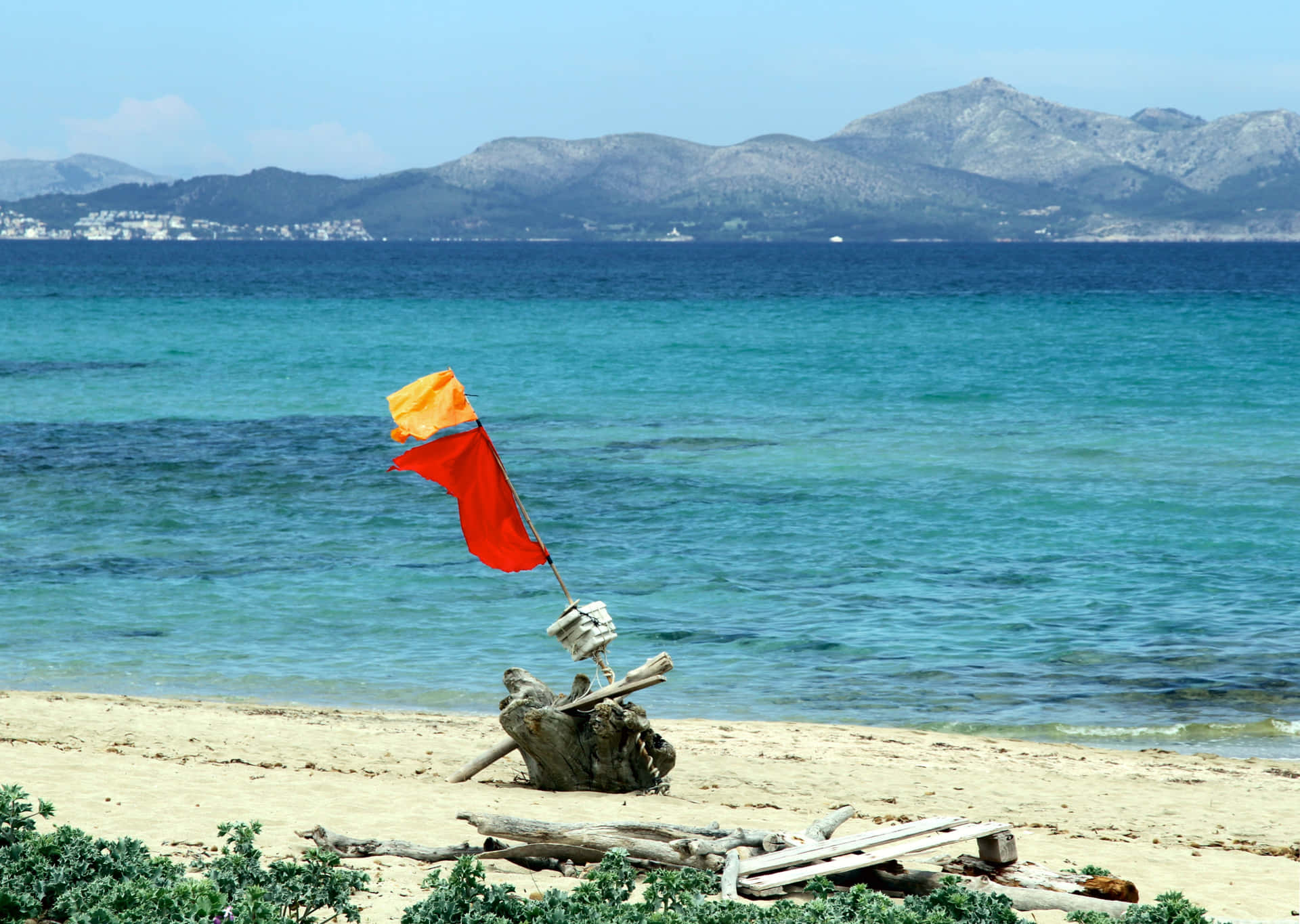 Stranded Boat With Red Flag