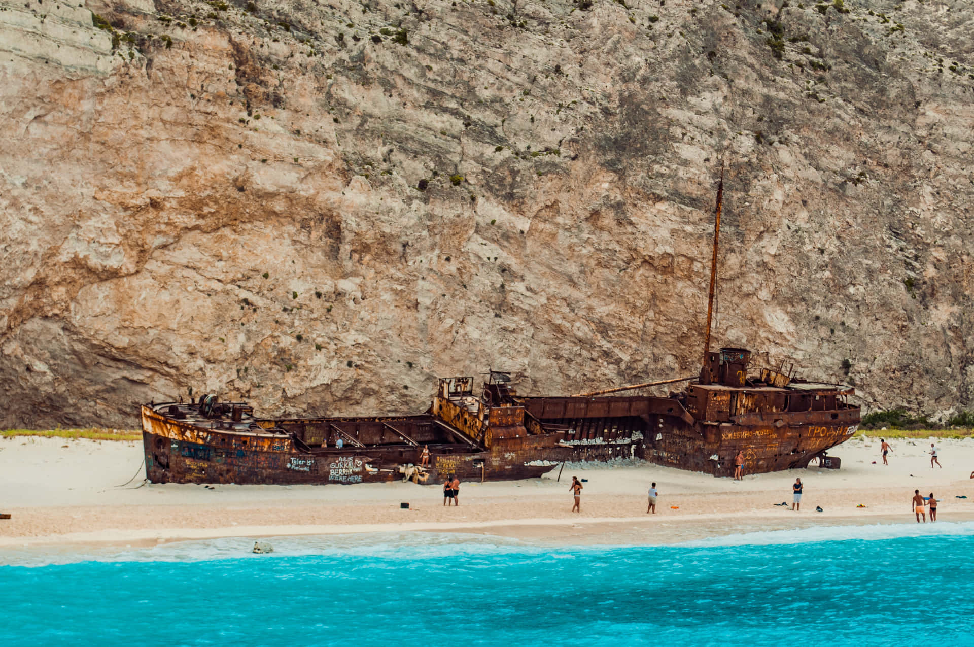Stranded Shipwreck In Greece Background