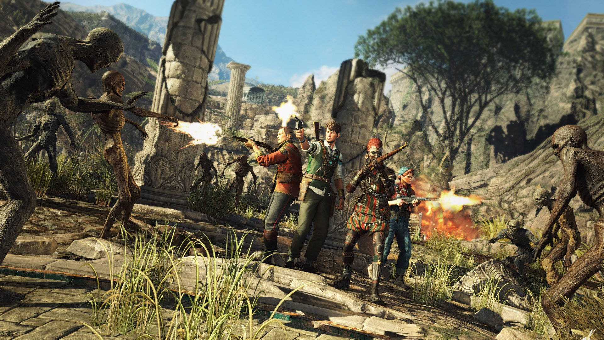 Strange Brigade Surrounded By Zombies Background
