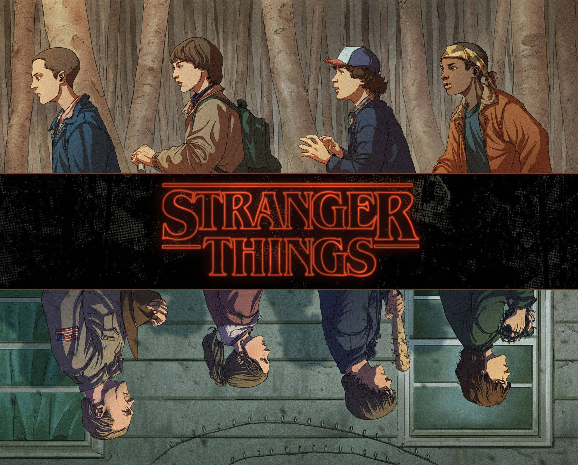 Stranger Things 3 Cartoon Art Background