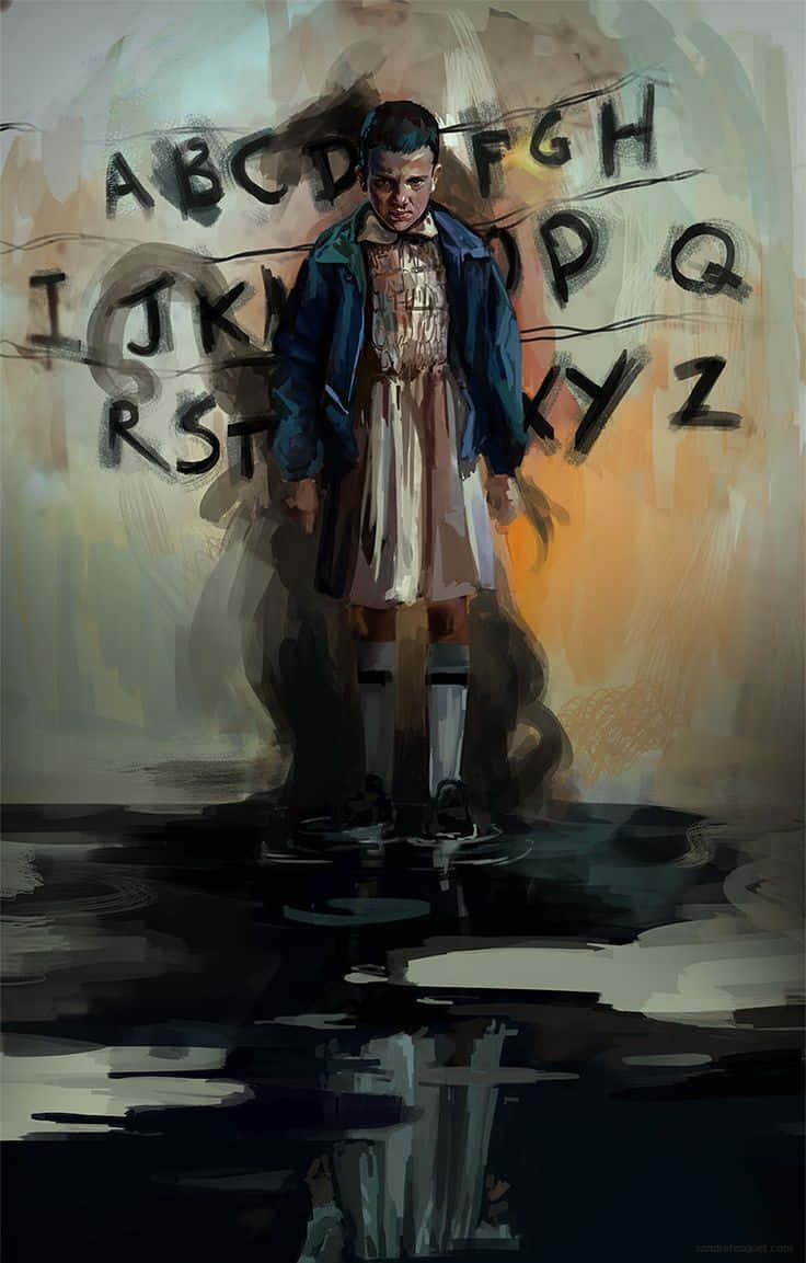 Stranger Things - A Girl Standing In Front Of Letters Background