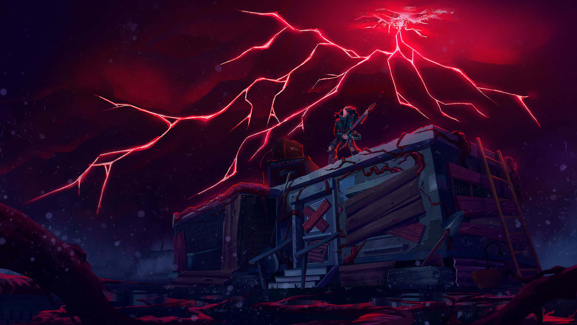 Stranger Things Eddie With Red Thunder Background