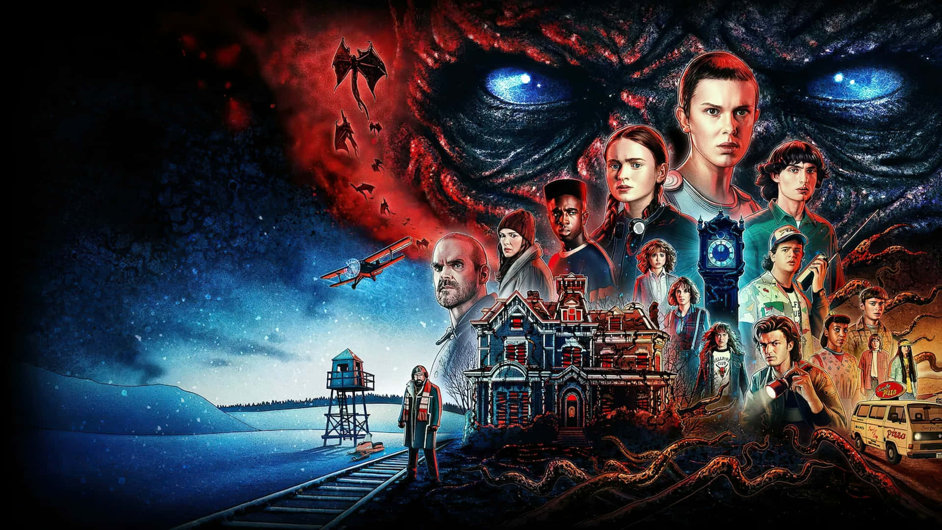 Stranger Things Season 4 Collage Background