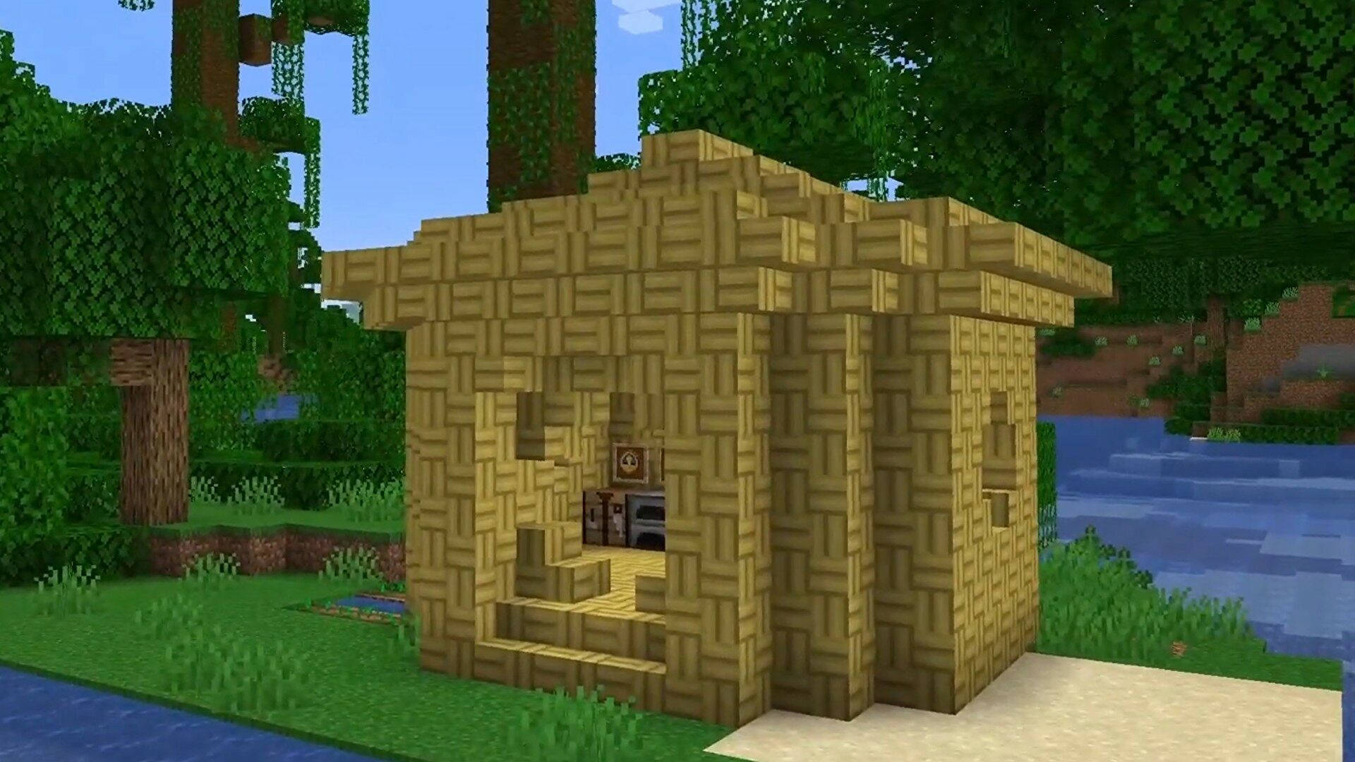 Straw Hut In The Forest Minecraft Hd Background