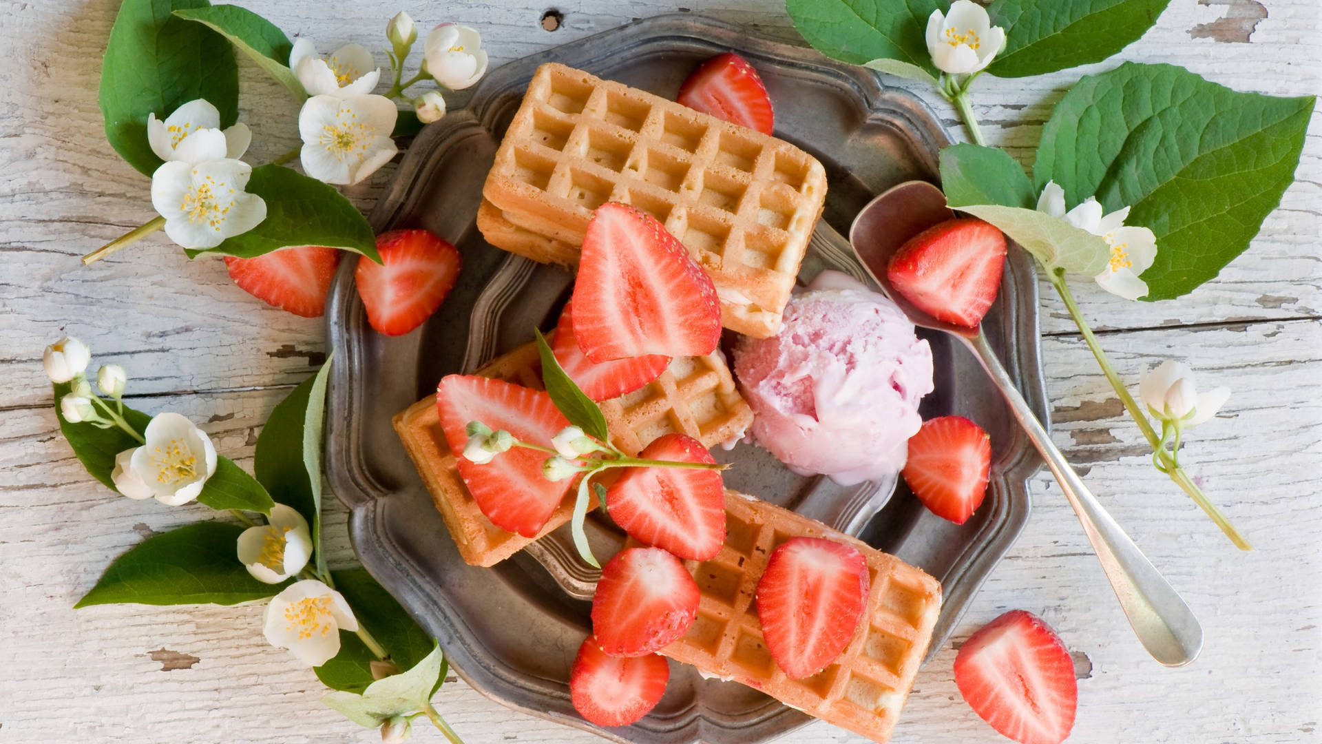Strawberry And Waffles Background