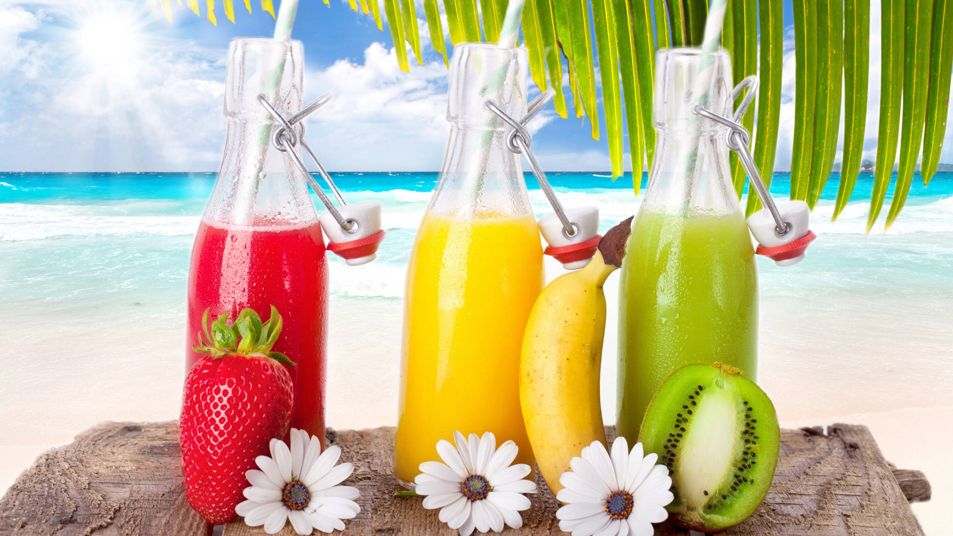Strawberry, Banana And Kiwi Tropical Drink Background