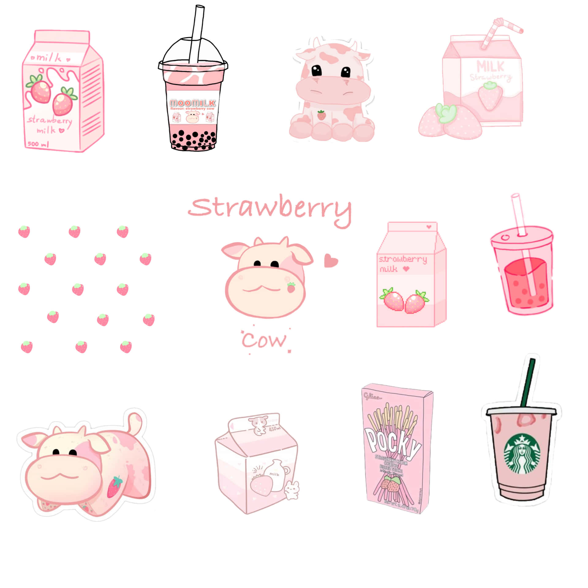 Strawberry Cow By Sakura Kawaii Background