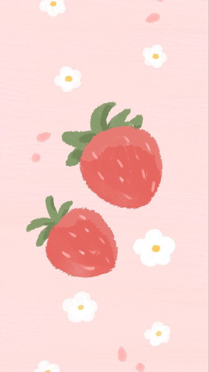 Strawberry Daisy Soft Aesthetic Background