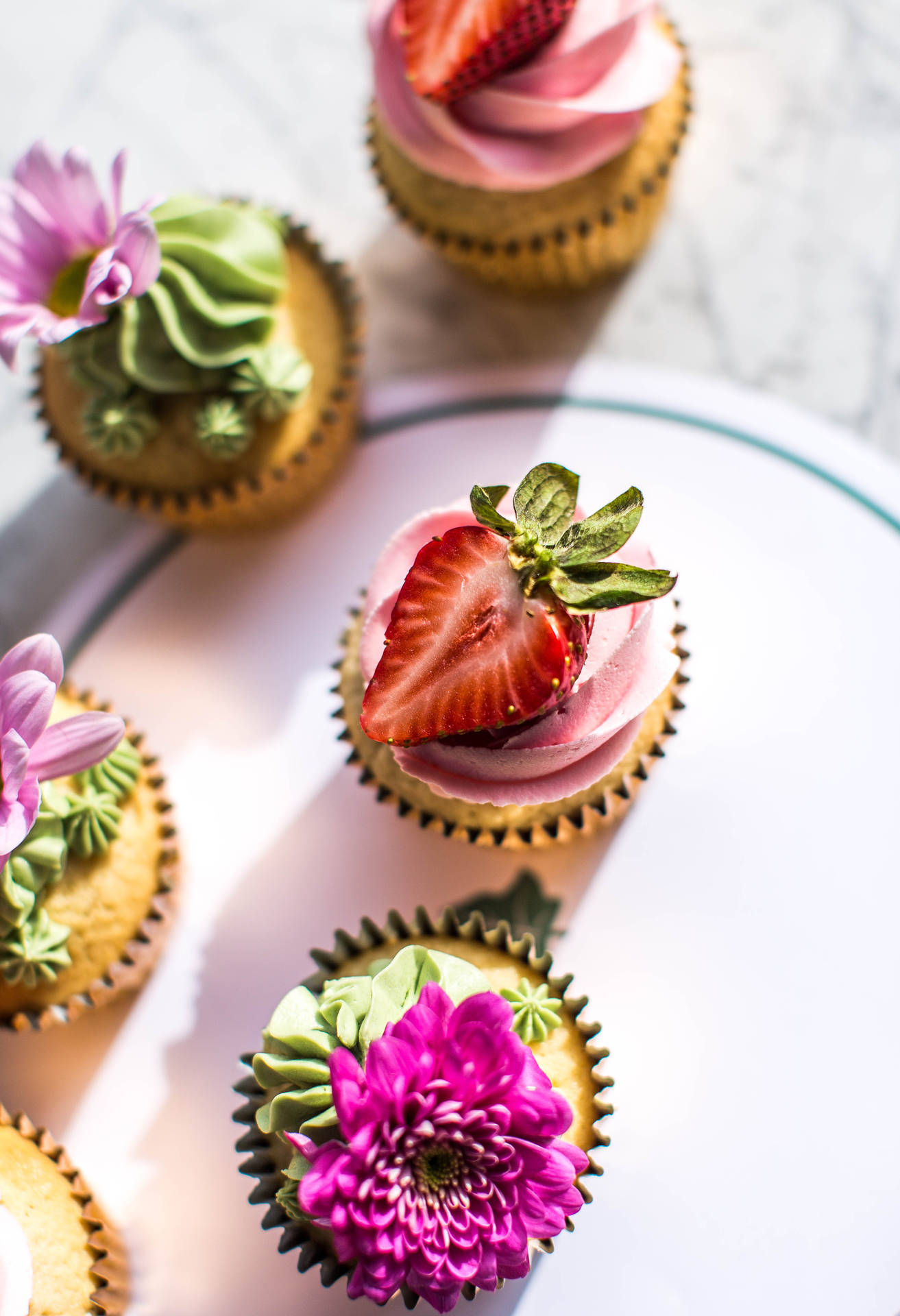 Strawberry Flower Cupcake Background