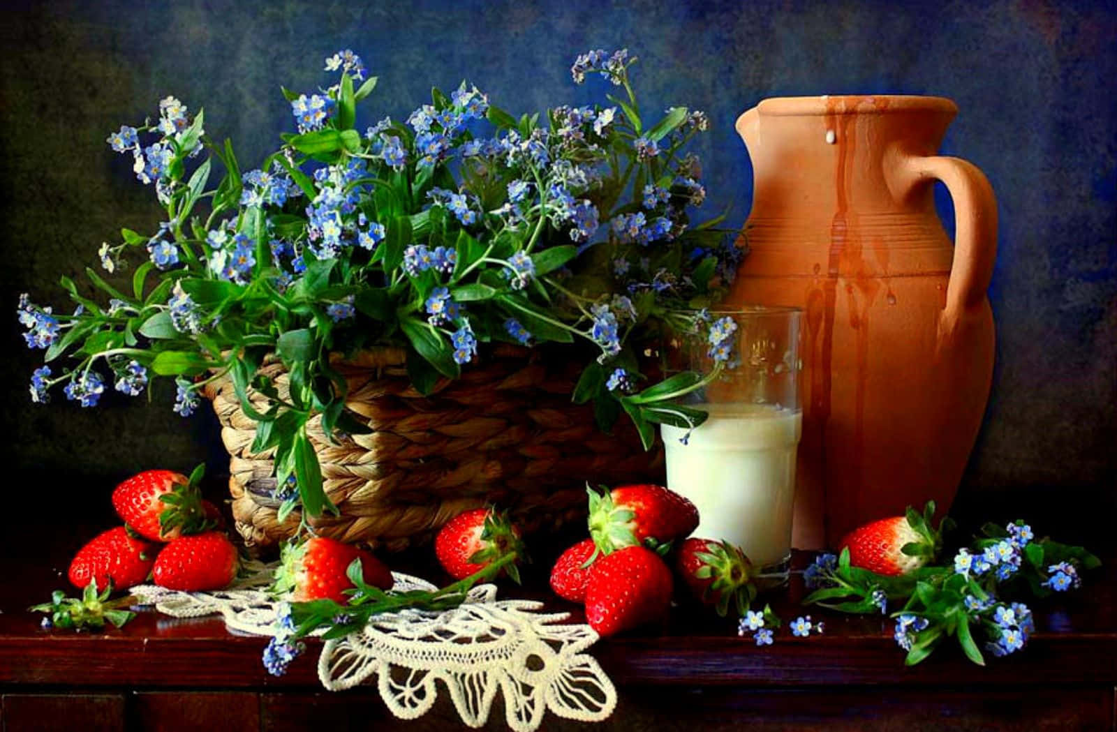 Strawberry Flowers Still Life Art Background