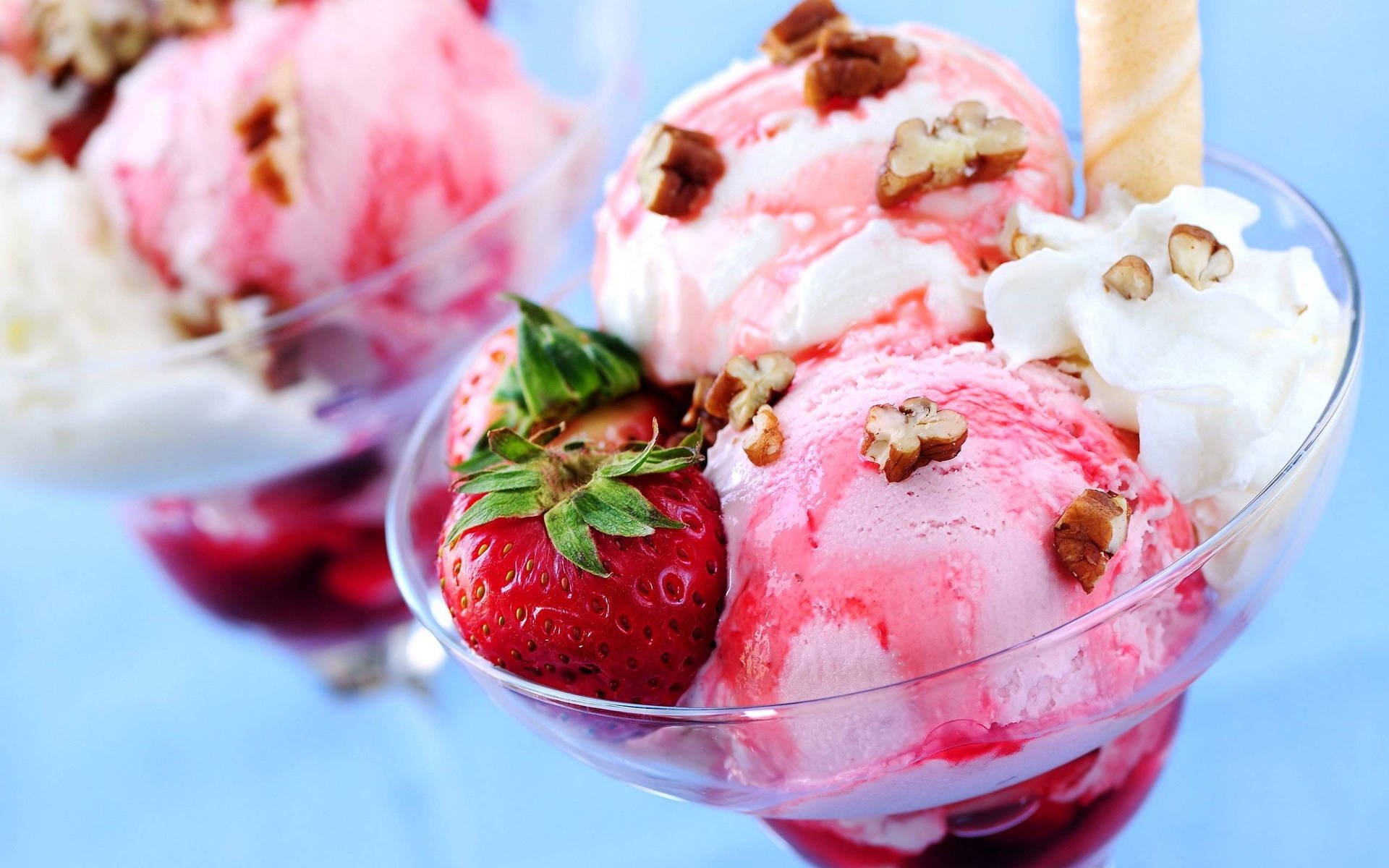Strawberry Ice Cream Scoops Background