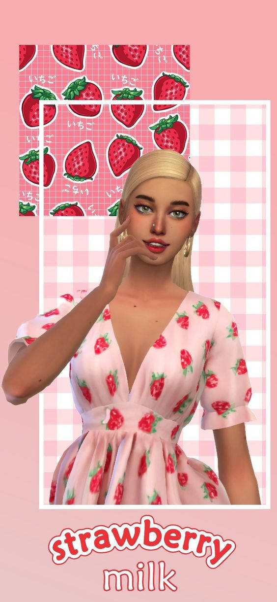 Strawberry In Milk By Sassysims Background