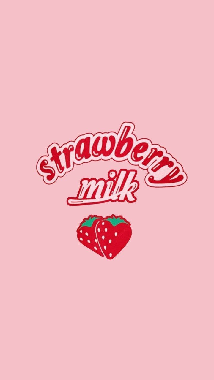 Strawberry Milk Logo On A Pink Background Background