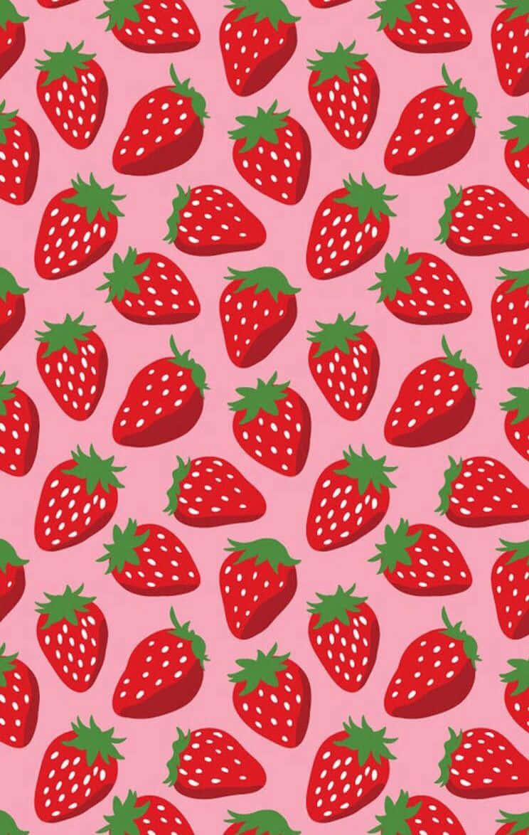 Strawberry Pattern On Pink Background Background