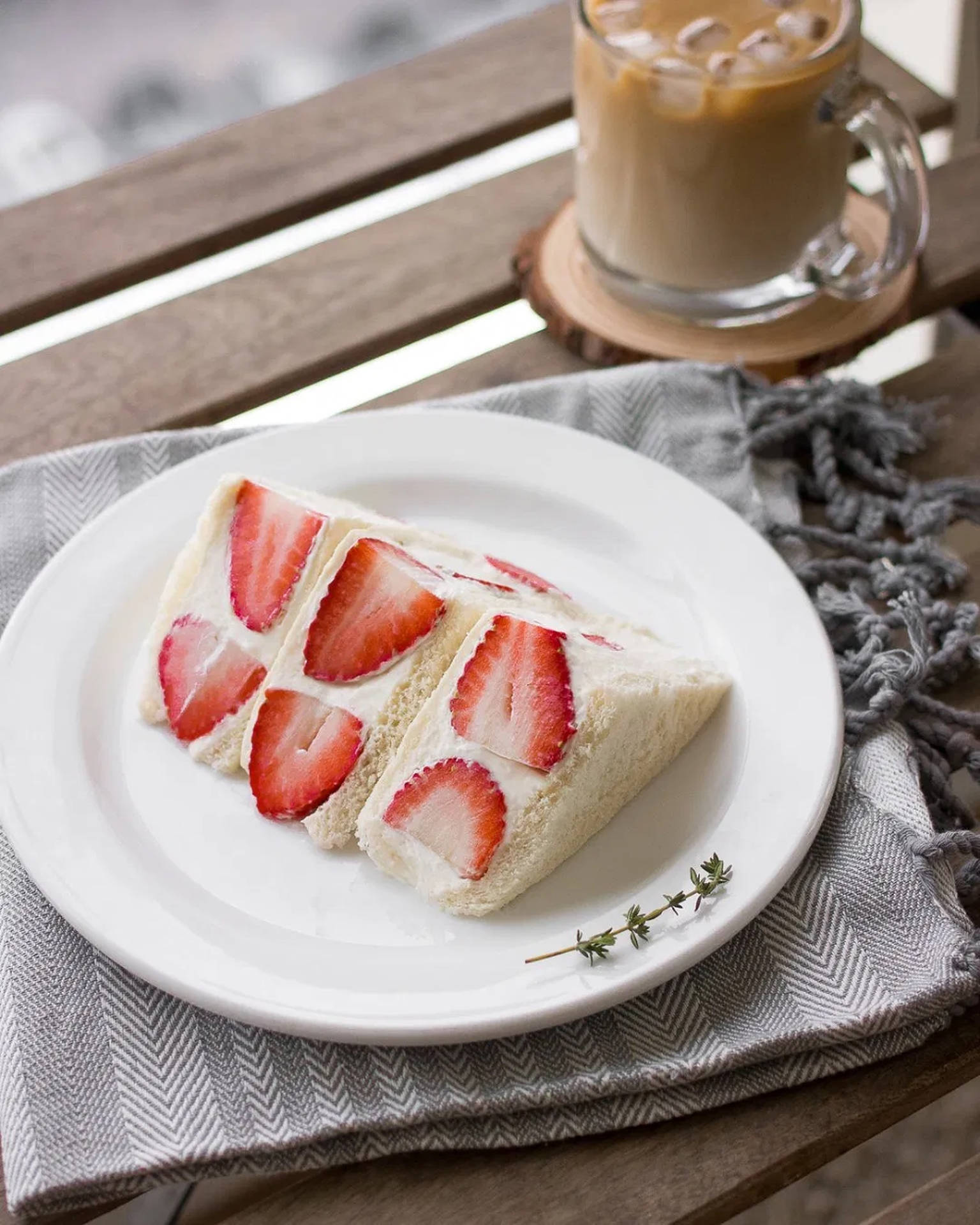 Strawberry Sandwich With Coffee Background